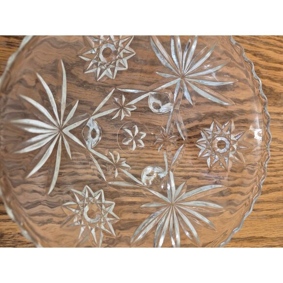 Vintage Clear Glass Decorative Footed Bowl With Starburst & Floral Engraved Patt - Picture 4 of 7
